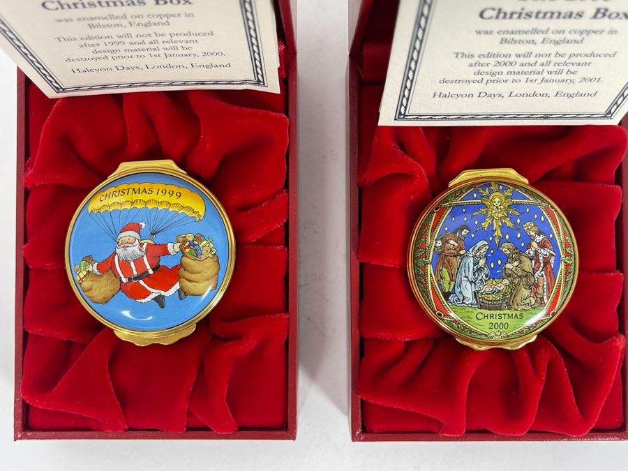 Halcyon Days Enamels England Christmas Enamel Boxes From 1999 And 2000 With Boxes [Photo 2]