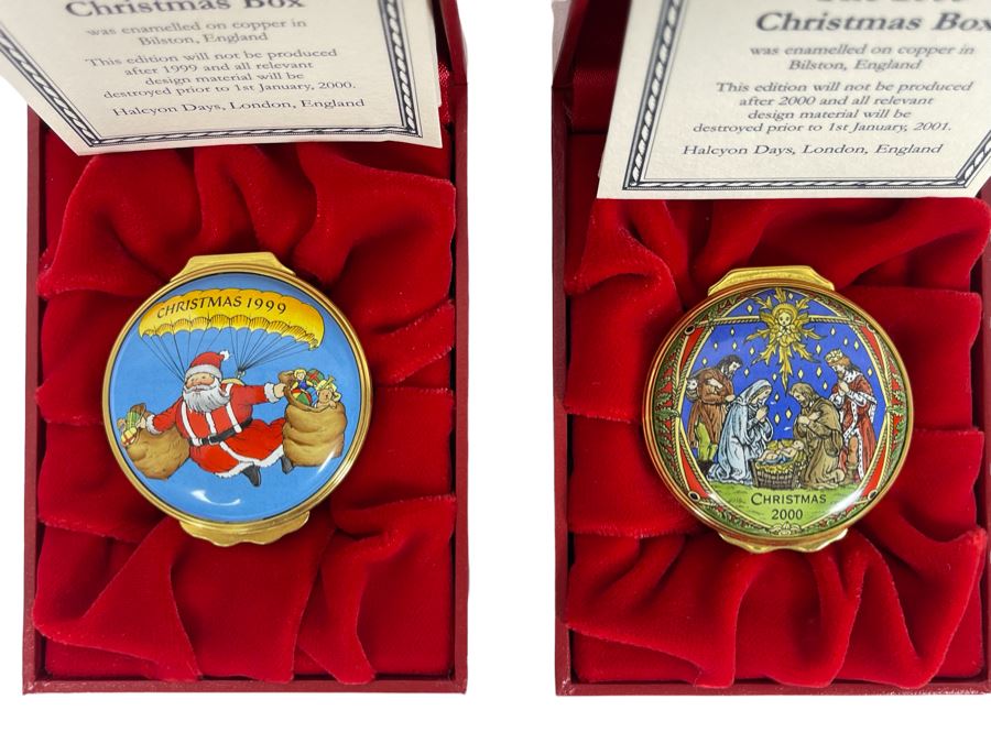 Halcyon Days Enamels England Christmas Enamel Boxes From 1999 And 2000 With Boxes [Photo 1]