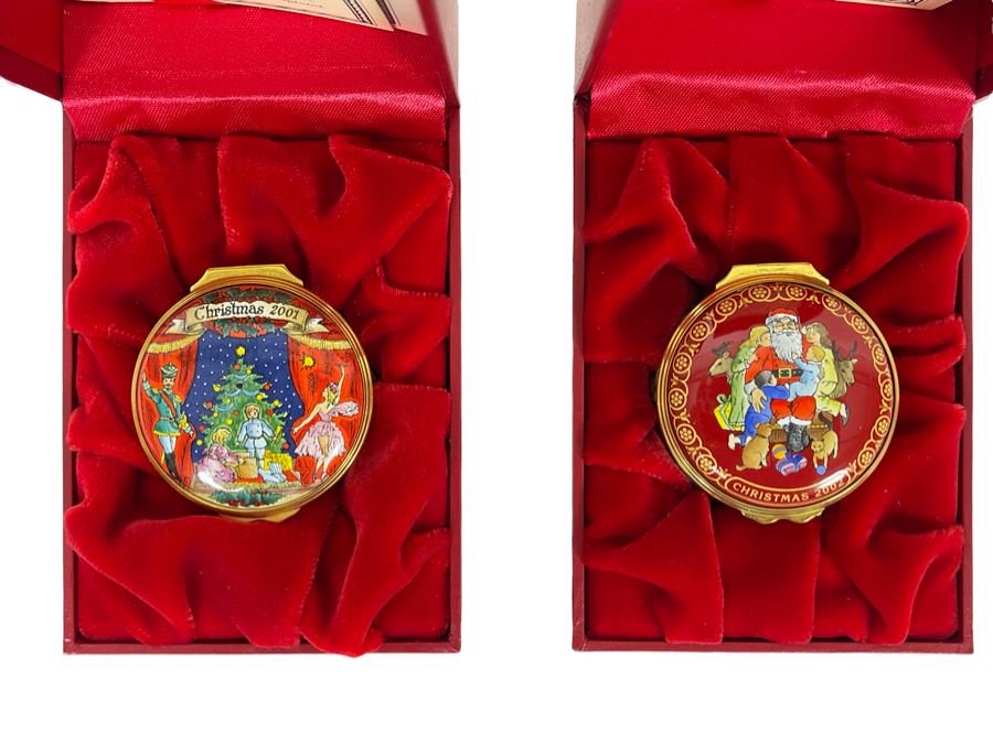 Halcyon Days Enamels England Christmas Enamel Boxes From 2001 And 2002 With Boxes [Photo 1]
