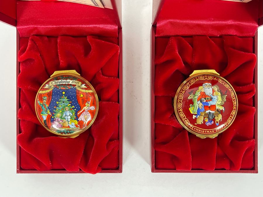 Halcyon Days Enamels England Christmas Enamel Boxes From 2001 And 2002 With Boxes [Photo 2]