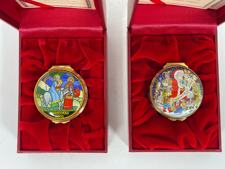 Halcyon Days Enamels England Christmas Enamel Boxes From 2003 And 2004 With Boxes [Photo 2]