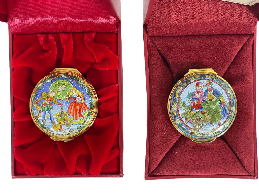 Halcyon Days Enamels England Christmas Enamel Boxes From 2005 And 2006 With Boxes [Photo 1]