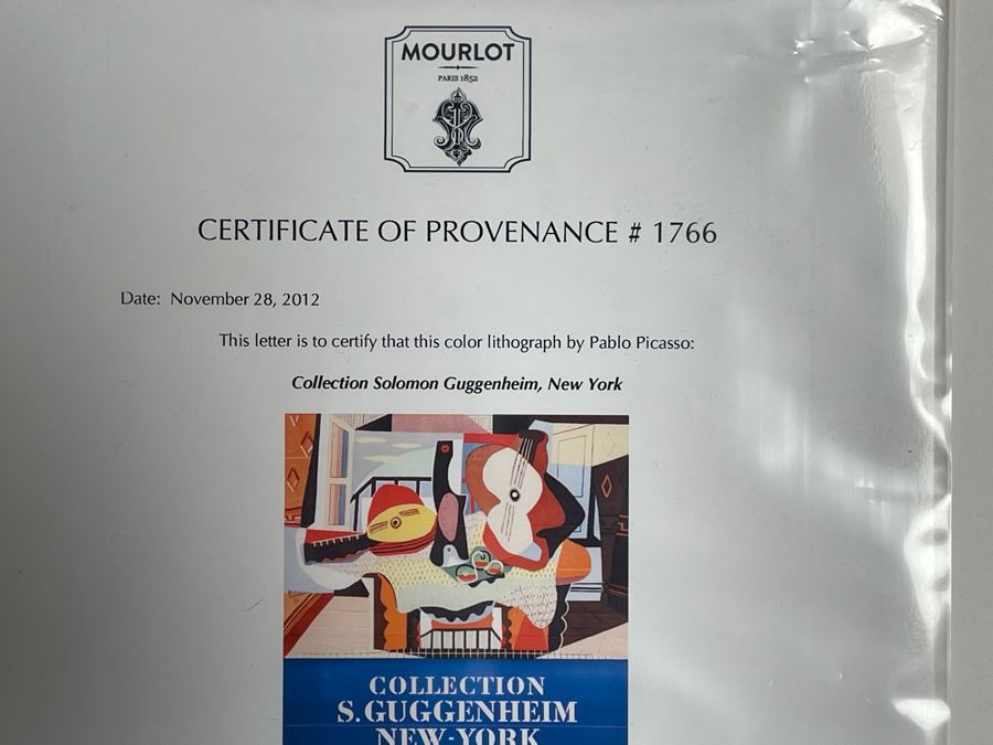 1958 Lithographic Pablo Picasso Poster From Collection Of Solomon Guggenheim New York Printer's Proof From The Collection And Archives Of Ateliers Mourlot In Paris With Certificate Of Authenticity In Excellent Condition 25.5 X 20.5 [Photo 7]