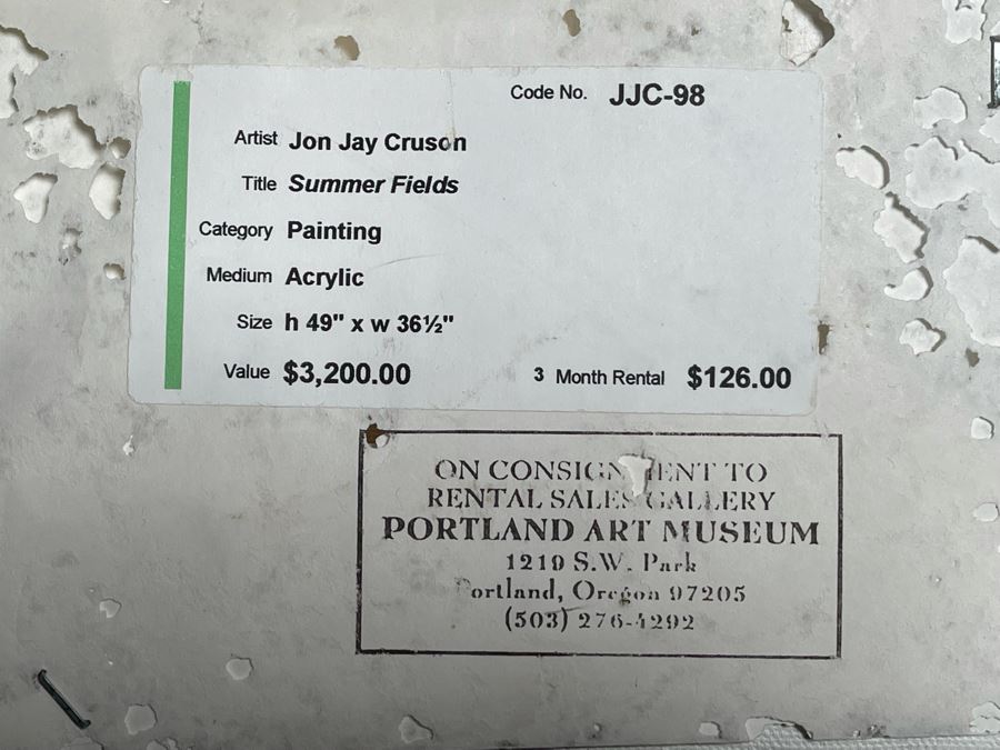 Jon Jay Cruson Original Acrylic Painting Titled 'Summer Fields' From Portland Art Museum 49W X 36.5H Retails $3,200 [Photo 15]