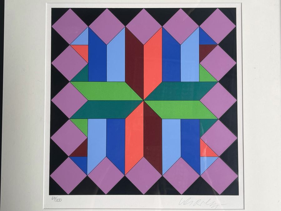 Victor Vasarely Hand-Signed Limited Edition Print 67 Of 200 From The Helios Suite Framed 16 X 20