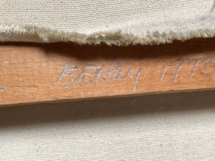 Original 1973 Abstract Painting On Canvas Titled 'Day Of Rain In The Capital' San Miguel De Allende Mexico Signed Hay 31 X 37 [Photo 16]