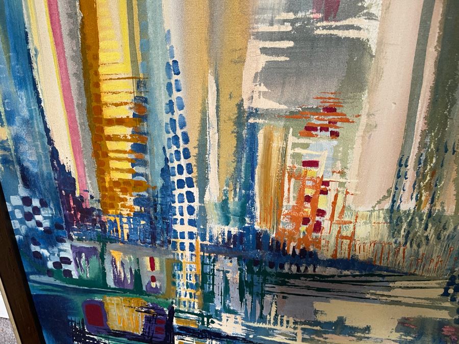 Original 1973 Abstract Painting On Canvas Titled 'Day Of Rain In The Capital' San Miguel De Allende Mexico Signed Hay 31 X 37 [Photo 5]