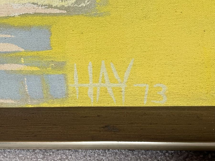 Original 1973 Abstract Painting On Canvas Titled 'Day Of Rain In The Capital' San Miguel De Allende Mexico Signed Hay 31 X 37 [Photo 2]