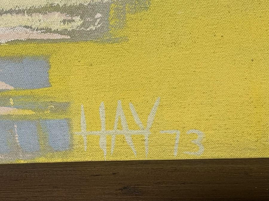 Original 1973 Abstract Painting On Canvas Titled 'Day Of Rain In The Capital' San Miguel De Allende Mexico Signed Hay 31 X 37 [Photo 3]