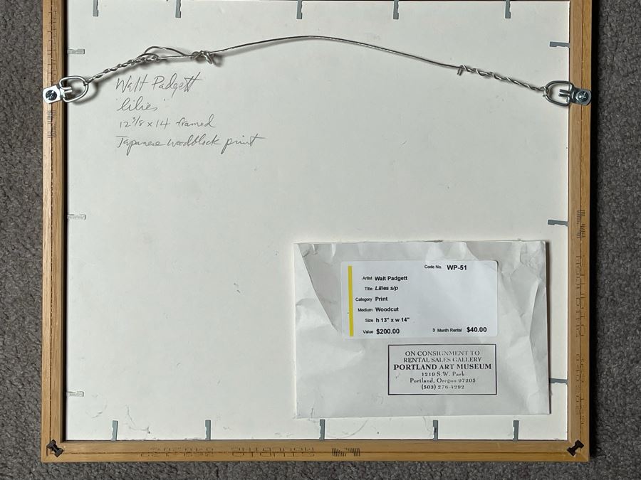 Walt Padgett Hand-Signed Woodcut Print Titled 'Lilies S/P' 13 X 14 Framed 13 X 14 Retails $200 [Photo 4]