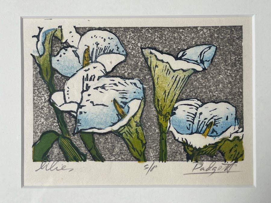Walt Padgett Hand-Signed Woodcut Print Titled 'Lilies S/P' 13 X 14 Framed 13 X 14 Retails $200 [Photo 3]
