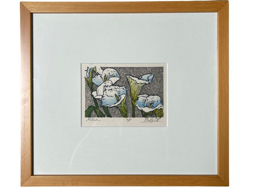 Walt Padgett Hand-Signed Woodcut Print Titled 'Lilies S/P' 13 X 14 Framed 13 X 14 Retails $200 [Photo 2]