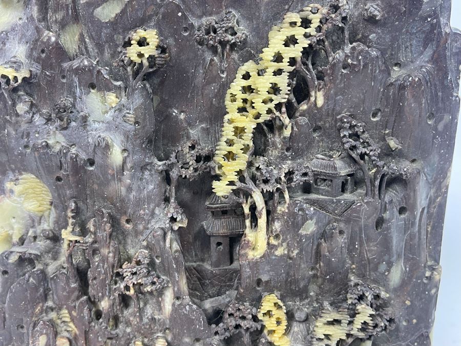 Chinese Relief Carved Soapstone Landscape Sculpture 7W X 8H X 1.5D [Photo 6]