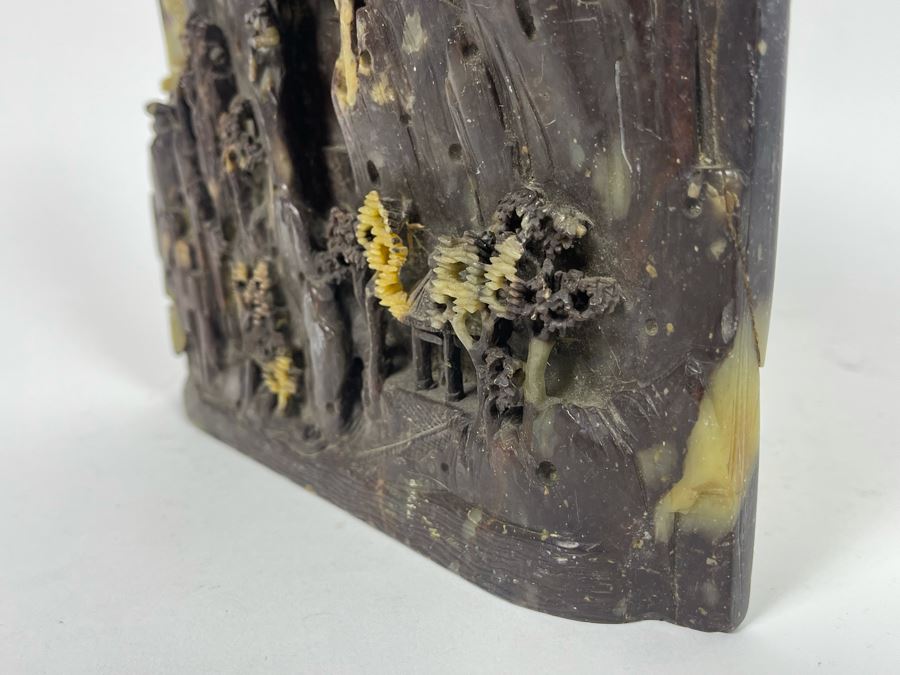 Chinese Relief Carved Soapstone Landscape Sculpture 7W X 8H X 1.5D [Photo 8]