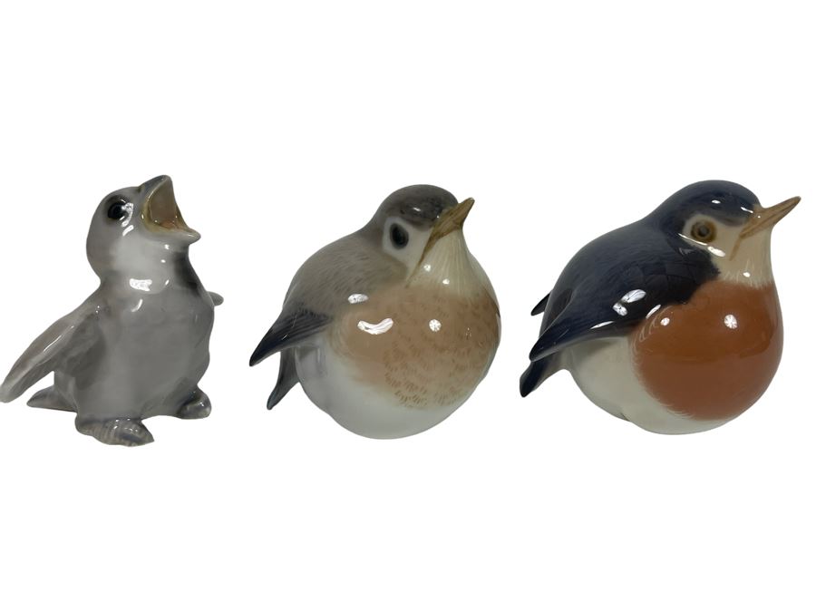 Set Of Three Porcelain Birds From Denmark Royal Copenhagen