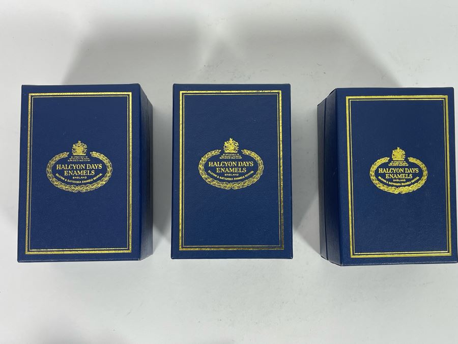 Set Of Three Halcyon Days Enamels England Easter Eggs 1990, 1991, 1992 With Boxes [Photo 6]