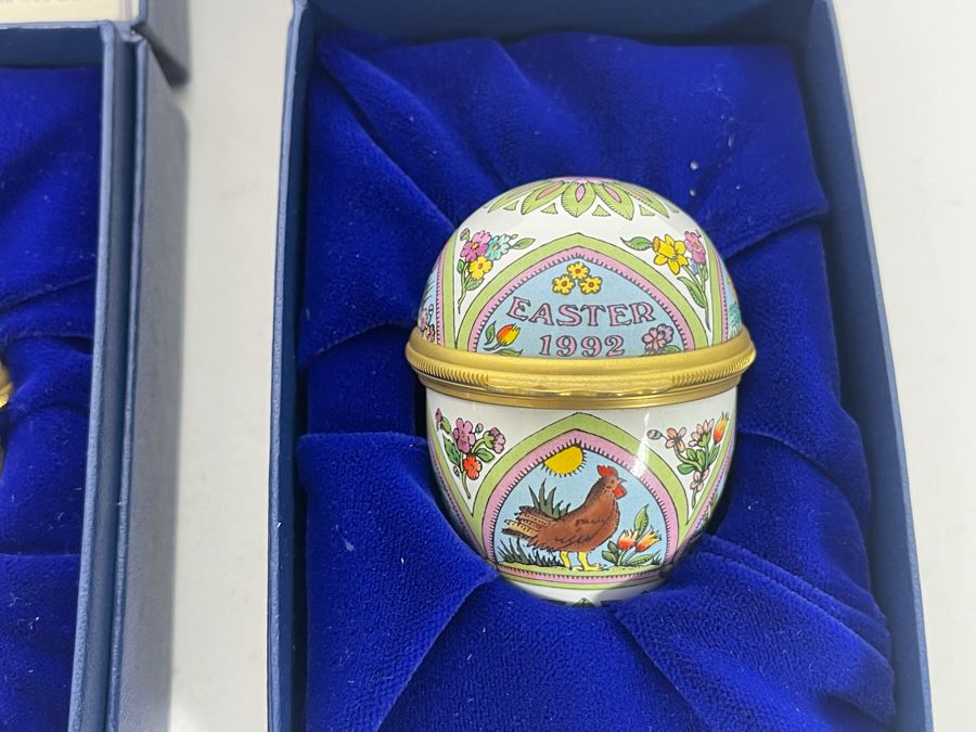 Set Of Three Halcyon Days Enamels England Easter Eggs 1990, 1991, 1992 With Boxes [Photo 4]
