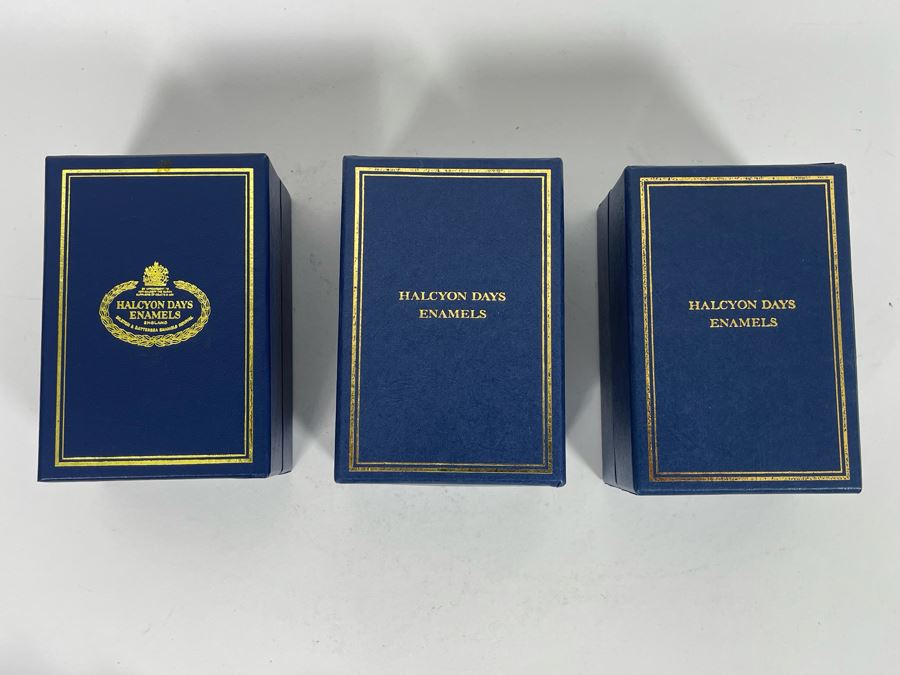 Set Of Three Halcyon Days Enamels England Easter Eggs 1993, 1994, 1995 With Boxes [Photo 6]