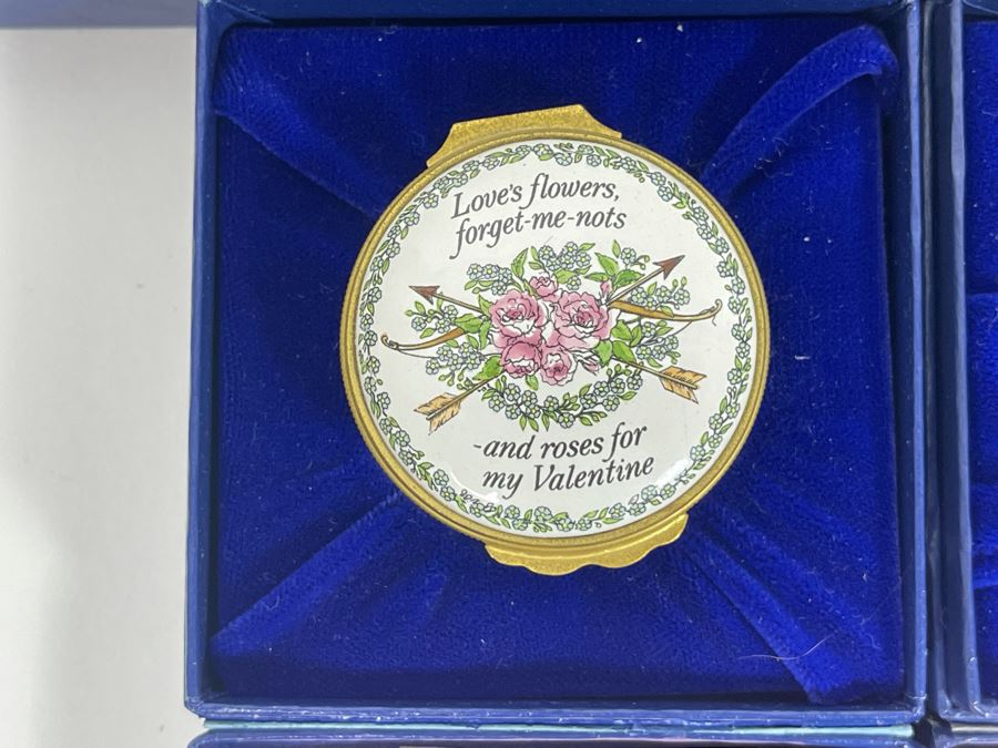 Set Of Five Halcyon Days Enamels England St. Valentine's Day Enamel Boxes 1982, 1983, 1984, 1986, 1988 With Boxes [Photo 7]