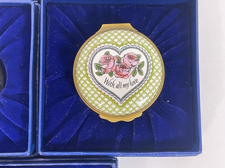 Set Of Five Halcyon Days Enamels England St. Valentine's Day Enamel Boxes 1982, 1983, 1984, 1986, 1988 With Boxes [Photo 6]