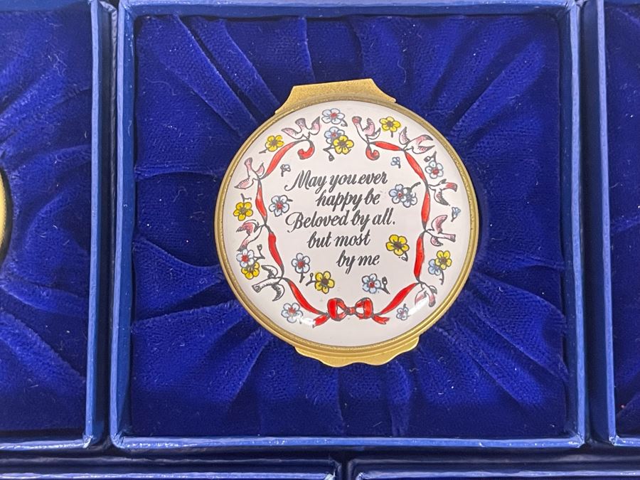 Set Of Five Halcyon Days Enamels England St. Valentine's Day Enamel Boxes 1982, 1983, 1984, 1986, 1988 With Boxes [Photo 5]