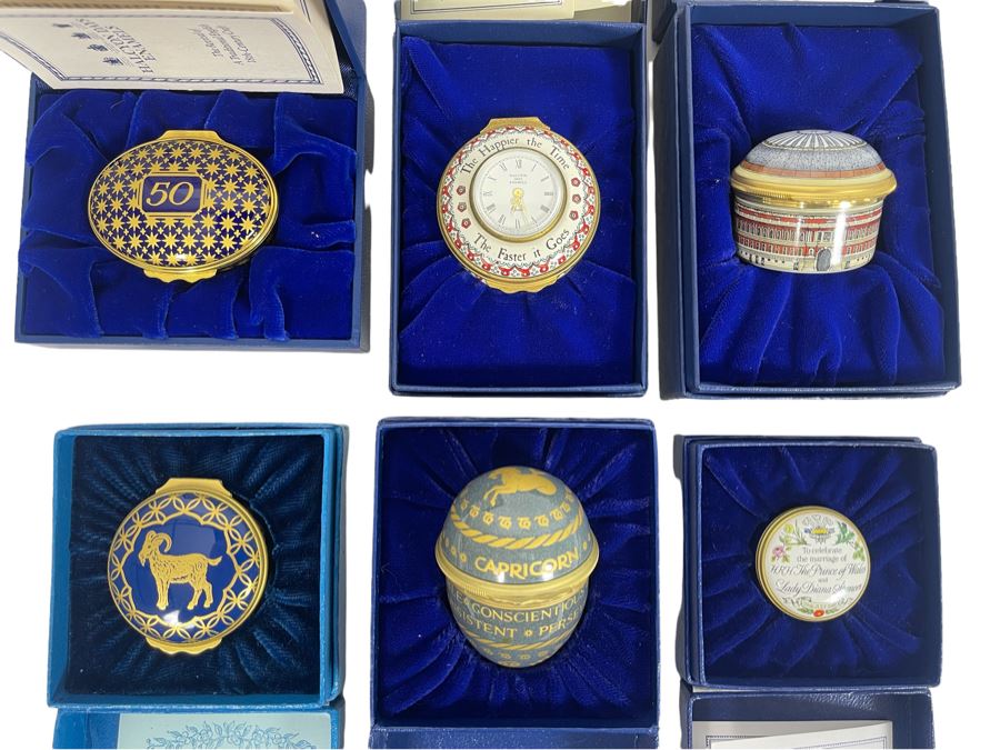 Set Of Six Halcyon Days Enamels England Enamel Boxes With Boxes