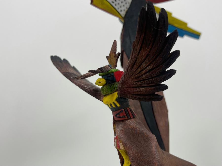 Hand Carved Hand-Painted Kachina Shalako / Quaho Hopi Maiden Eagle Native American By Edgar Sumatzkuku 17.5H X 8W Retails $325 [Photo 10]