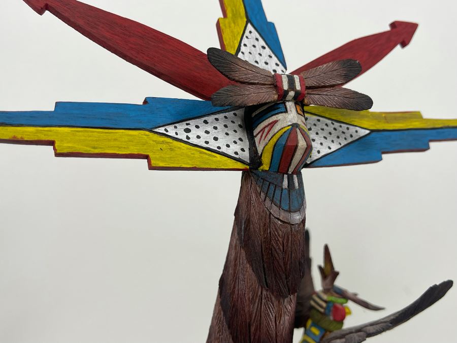 Hand Carved Hand-Painted Kachina Shalako / Quaho Hopi Maiden Eagle Native American By Edgar Sumatzkuku 17.5H X 8W Retails $325 [Photo 13]