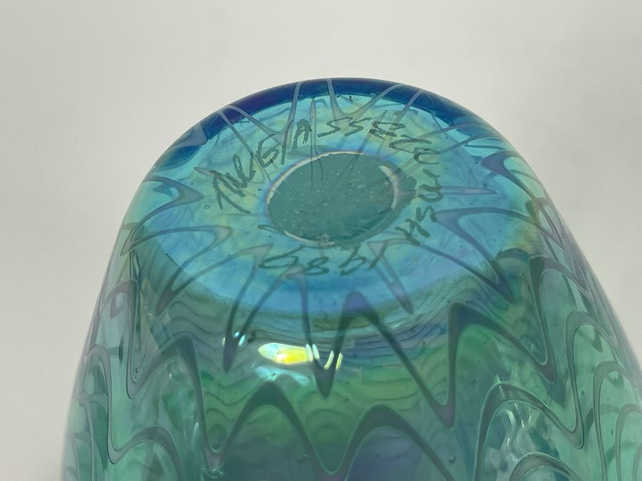 Signed Art Glass Vase 6H