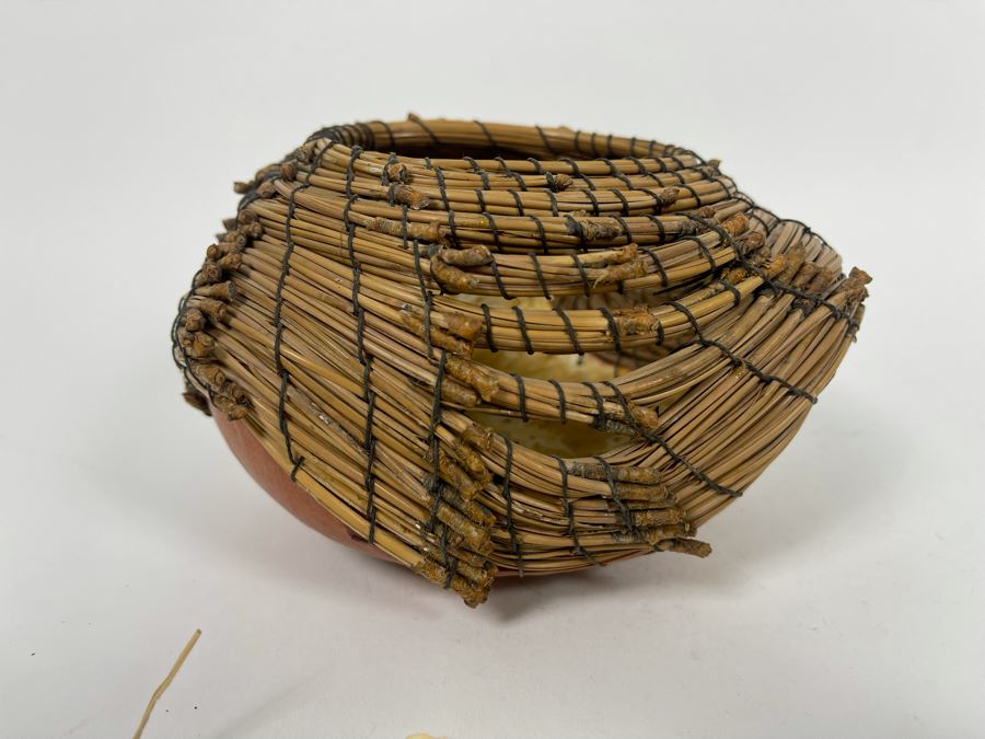 Handcrafted Gourd Pine Needle Basket By Mary Pryor 7W X 4H Retails $75 [Photo 7]
