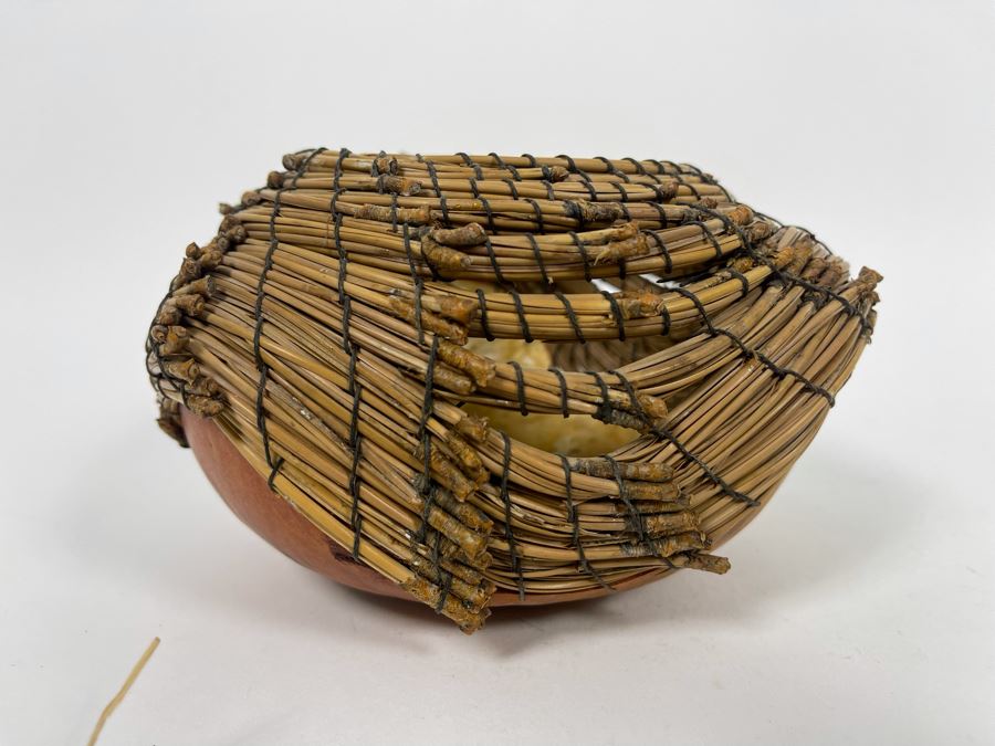 Handcrafted Gourd Pine Needle Basket By Mary Pryor 7W X 4H Retails $75 [Photo 8]