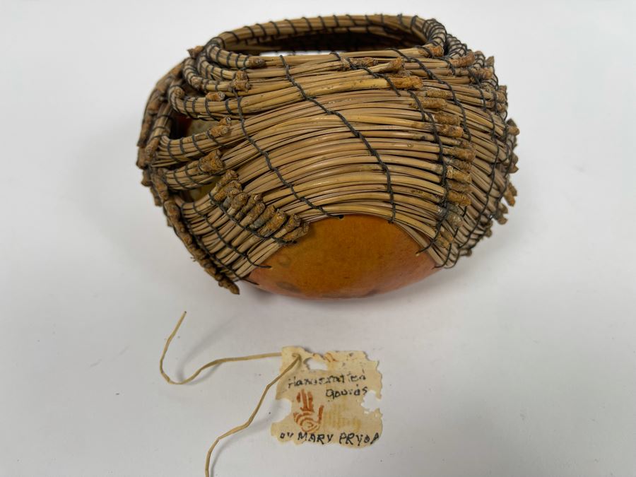 Handcrafted Gourd Pine Needle Basket By Mary Pryor 7W X 4H Retails $75 [Photo 5]