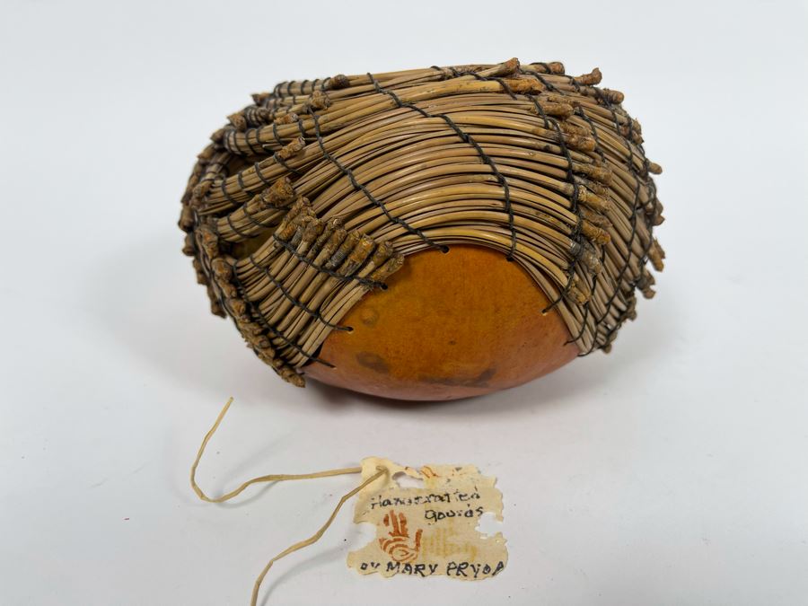 Handcrafted Gourd Pine Needle Basket By Mary Pryor 7W X 4H Retails $75 [Photo 4]