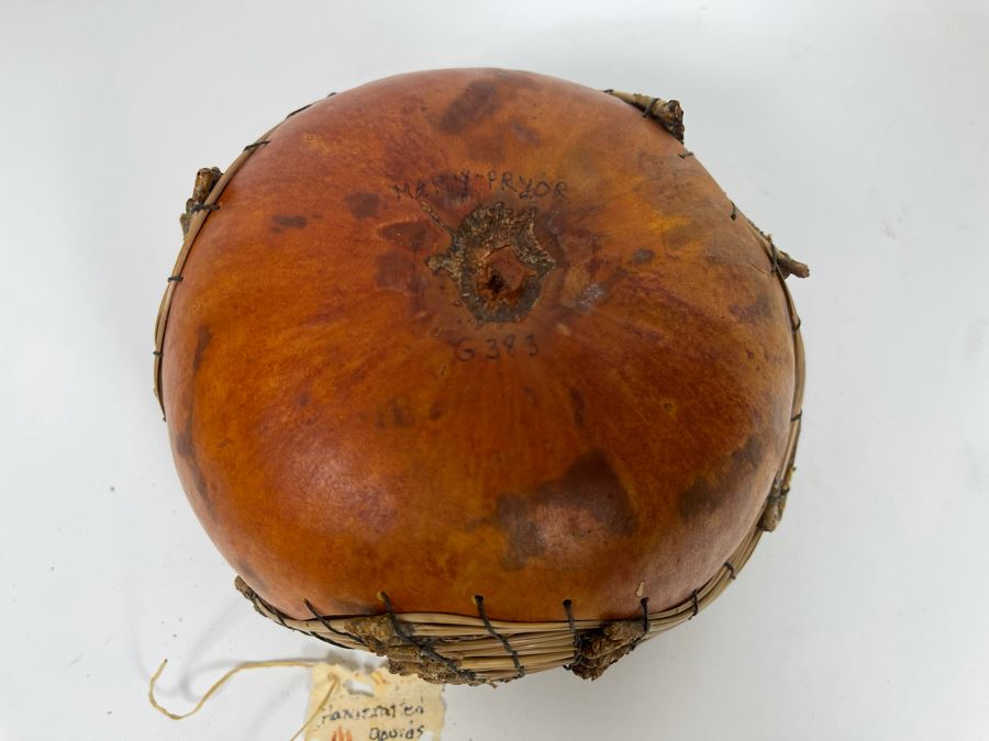 Handcrafted Gourd Pine Needle Basket By Mary Pryor 7W X 4H Retails $75 [Photo 9]