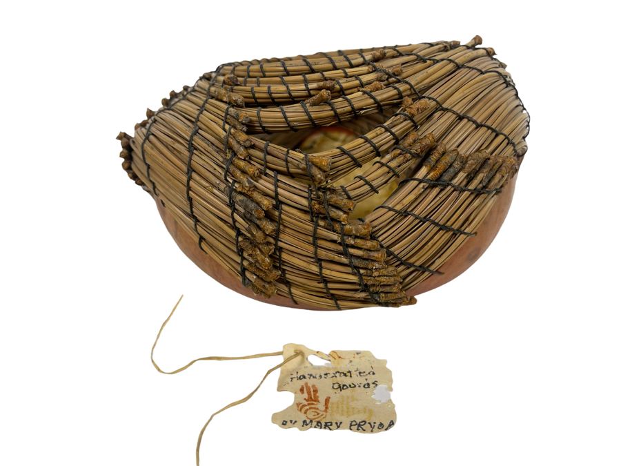 Handcrafted Gourd Pine Needle Basket By Mary Pryor 7W X 4H Retails $75