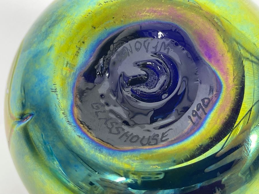1990 Glasshouse Iridescent Art Glass Paperweight 3.5W X 2.5H [Photo 8]