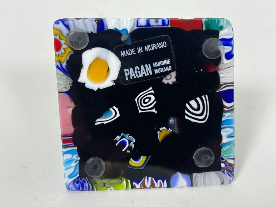 Millefleur Art Glass Pyramid Paperweight Made In Murano Italy By Pagan 2.5H [Photo 6]