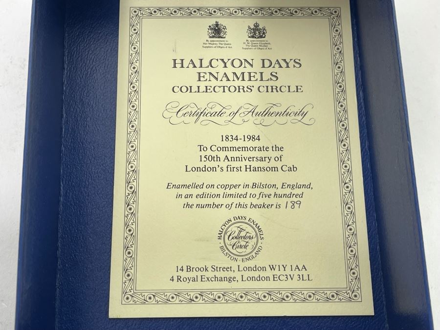 Tiffany & Co Designed Halcyon Days Enamels England Brooklyn Bridge Enamel Box And Limited Edition Cup To Commemorate The 150th Anniversary Of London's First Hansom Cab Both With Boxes [Photo 9]