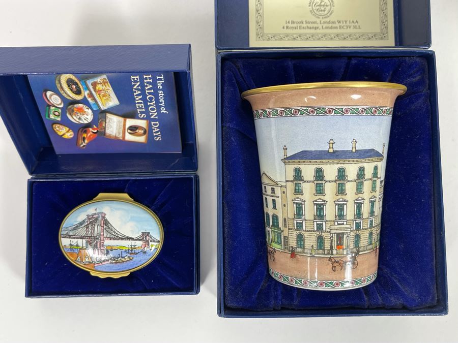 Tiffany & Co Designed Halcyon Days Enamels England Brooklyn Bridge Enamel Box And Limited Edition Cup To Commemorate The 150th Anniversary Of London's First Hansom Cab Both With Boxes [Photo 3]