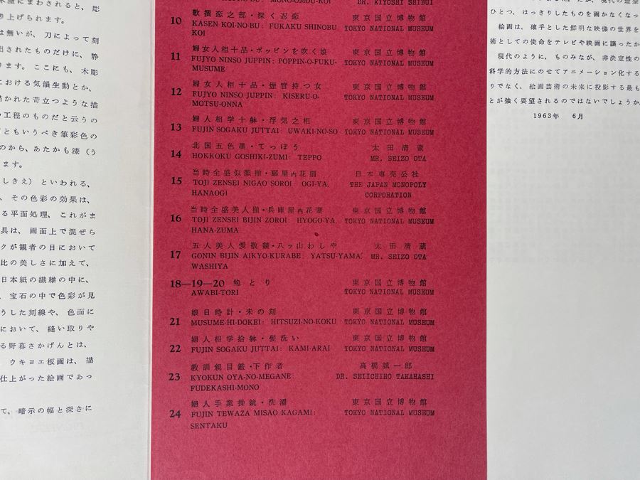 Utamaro Zenith One 24 Masterpiece Prints Produced & Published By Shuei-sha, Tokyo 1963 (Ukiyoe-Hanga Series I) Missing 1 Print (23 Total Prints) [Photo 7]