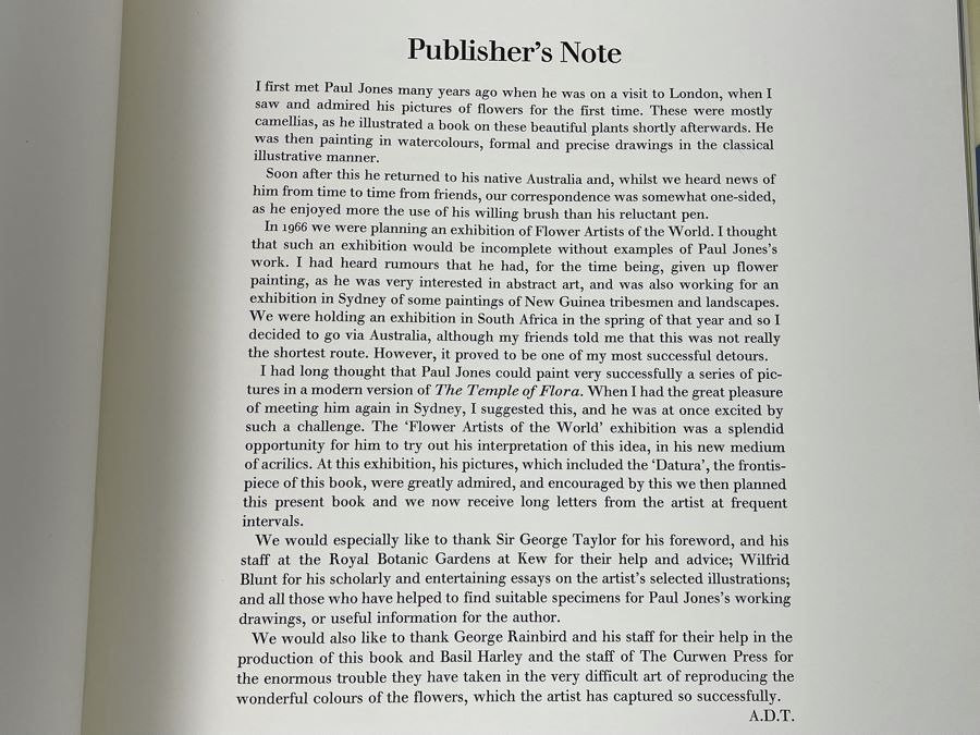Signed Large Format Limited Edition Book Flora Superba By Artist Paul Jones Published By The Tryon Gallery Limited 1971 Estimate $750-$1,000 [Photo 12]
