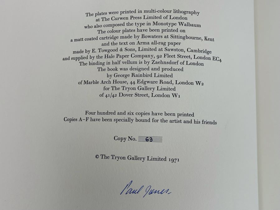 Signed Large Format Limited Edition Book Flora Superba By Artist Paul Jones Published By The Tryon Gallery Limited 1971 Estimate $750-$1,000 [Photo 2]