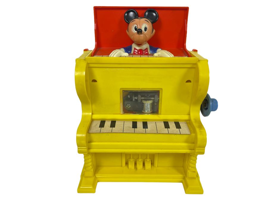 Vintage Disney Toy Mickey Mouse Musical Piano Jack In The Box 1973 Kohner Bros 7W X 4.5D X 7H
