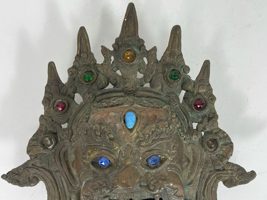 Vintage Tibetan Bronze Incense Burner Wall Mask 8W X 8H X 3D [Photo 7]
