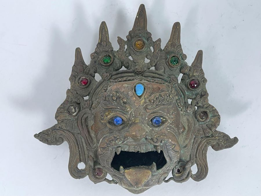 Vintage Tibetan Bronze Incense Burner Wall Mask 8W X 8H X 3D [Photo 4]