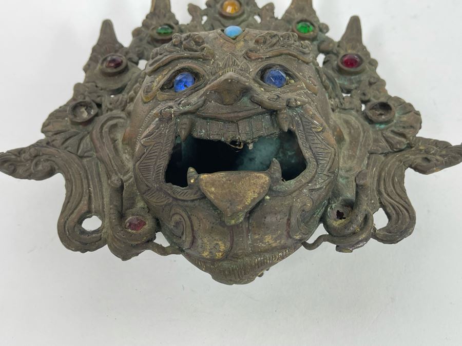 Vintage Tibetan Bronze Incense Burner Wall Mask 8W X 8H X 3D [Photo 6]