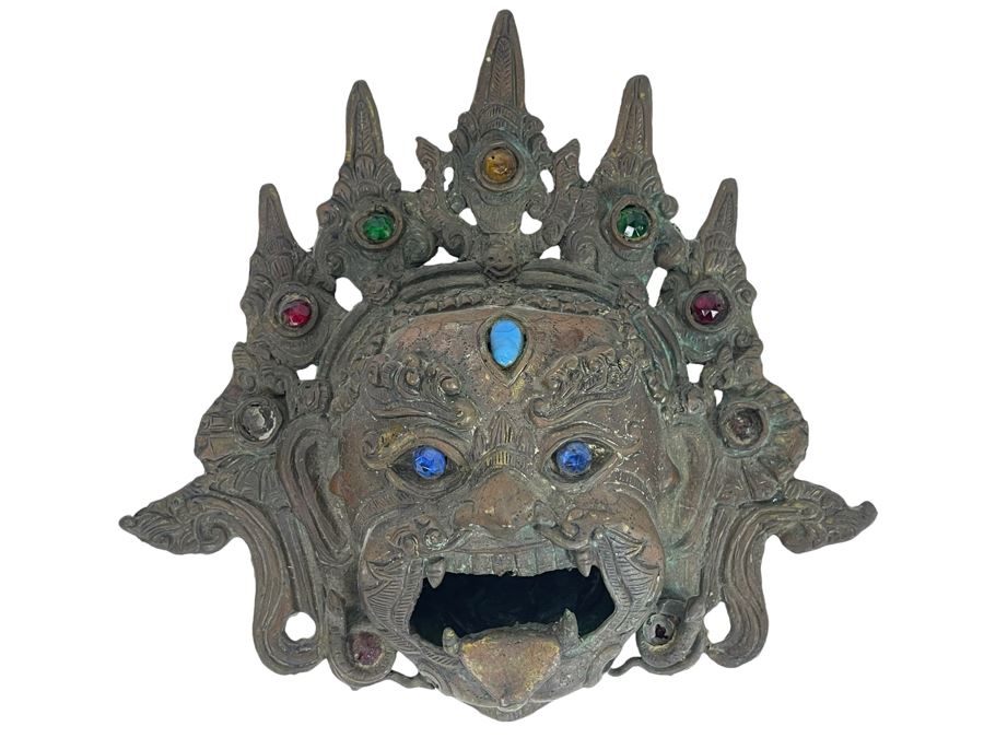 Vintage Tibetan Bronze Incense Burner Wall Mask 8W X 8H X 3D [Photo 1]