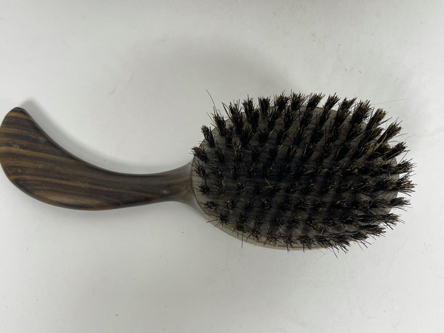 Vintage Japanese Natural Ebony Brush With Leather Case By Progressive [Photo 6]