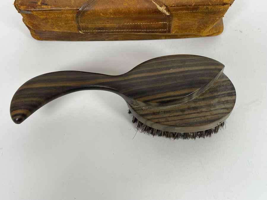 Vintage Japanese Natural Ebony Brush With Leather Case By Progressive [Photo 3]