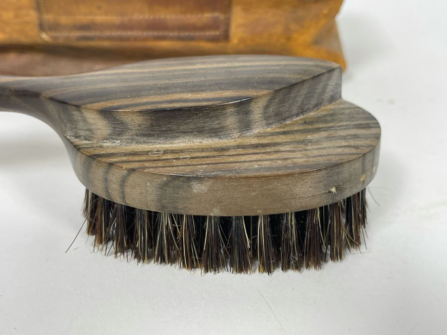Vintage Japanese Natural Ebony Brush With Leather Case By Progressive [Photo 5]